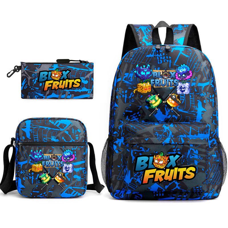 Mochila Escolar para Adolescentes Jogo Blox Fruits Fruta do Demônio Escola Primária Estrela Pintura Térmica Conjunto de 3 peças