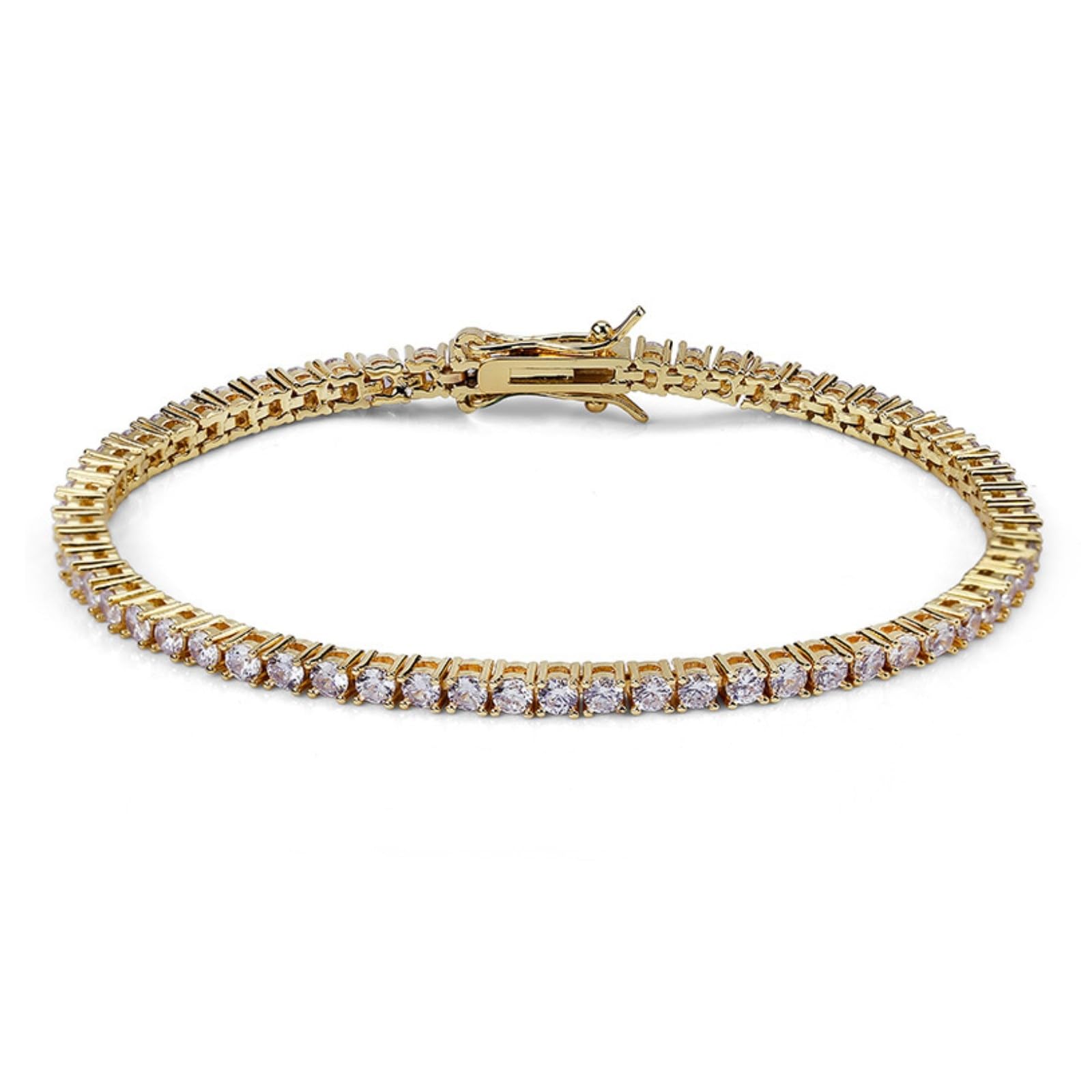

[3MNSCD] 18K Yellow Gold Plated 7-inch Tennis Bracelet for Women with Lobster Clasp