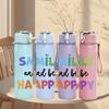1PC Smile And Be Happy Pastel Lettering Print 750ml Color Plastic Sports Water Bottle Leakproof Flip Straw Lid Suitable for Sports Office Home Use