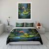 3pcs Frog on lily pad with mushroom umbrella Print Bedding Set 1 Duvet Cover 2 Pillowcases for Adult and Children Luxury Gift