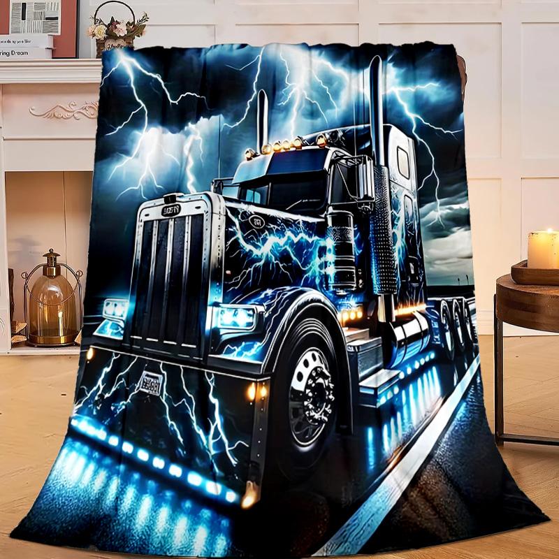 1PC Thunder Truck Journey Flannel Blanket Gift, Suitable for Both Men And Women, Soft Ideal for Beds And Sofa, Birthday Or Christmas Gift