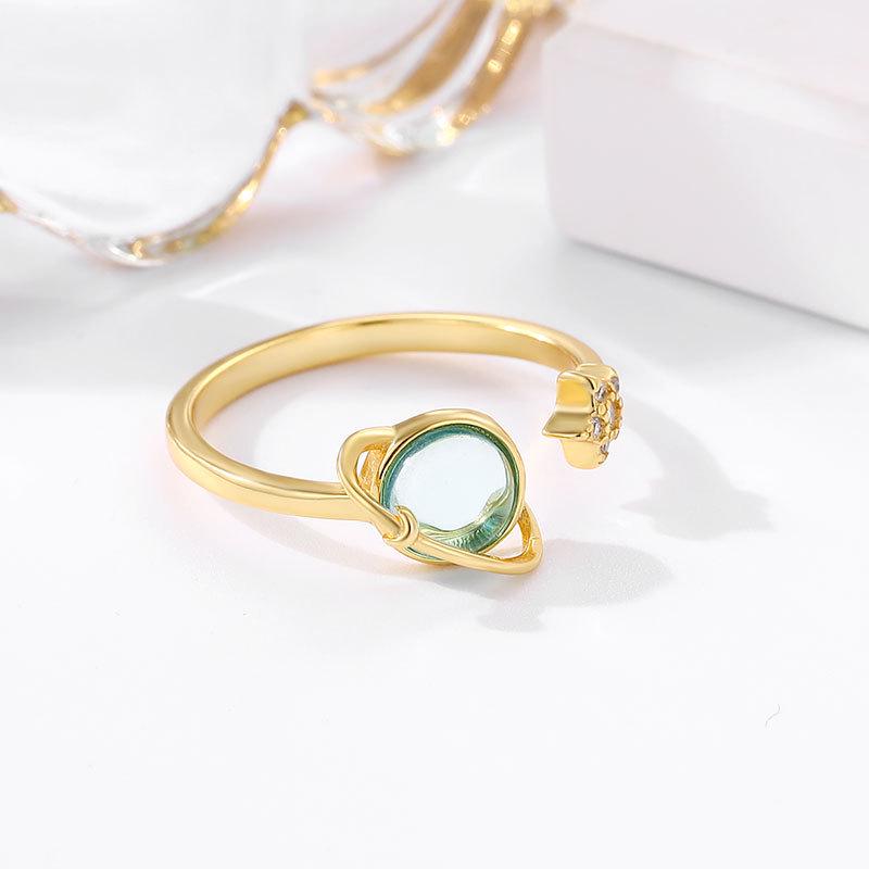 

Кольцо из стерлингового серебра 925 пробы с планетой, звездой и луной: Ювелирные изделия для женщин Topaz с открытым дизайном Adjustable Open золотой