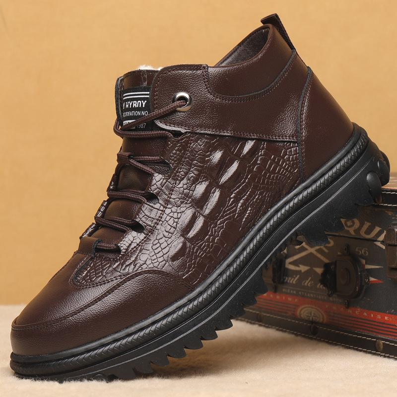 Wool Snow Cotton Shoes High-top Velvet Leather Shoes Middle-aged Men's Shoes Large Size Thickened Winter Shoes Thick Sole Warm Winter Non-slip
