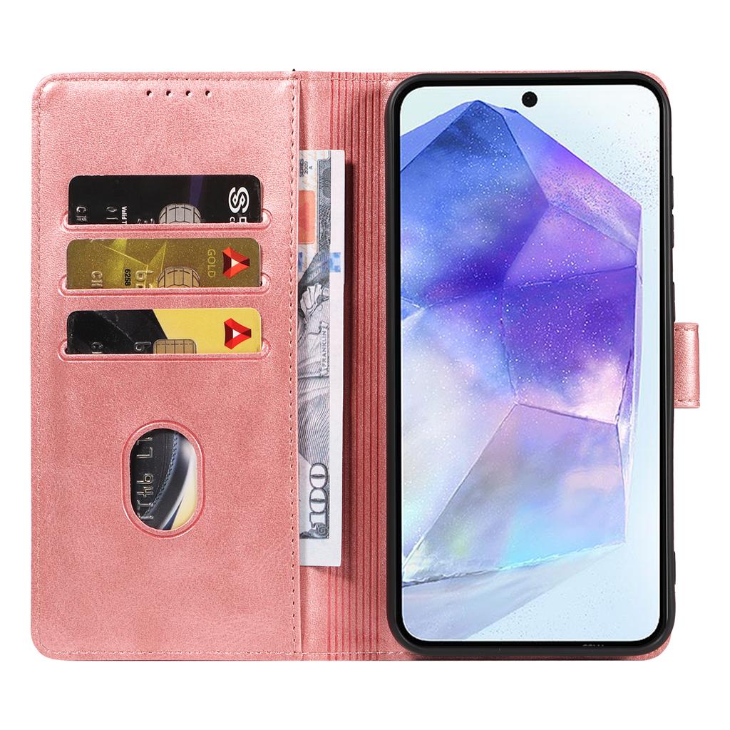 For Samsung Galaxy A55 5G Case with 2Pcs Tempered Glass WANLONFENG WN Series Calf Texture Leather Phone Cover Big Cutouts