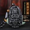 Black Obsidian Buddha Pendant Carved Design Beaded Chain Daily Wear Lucky Gift For Men Women