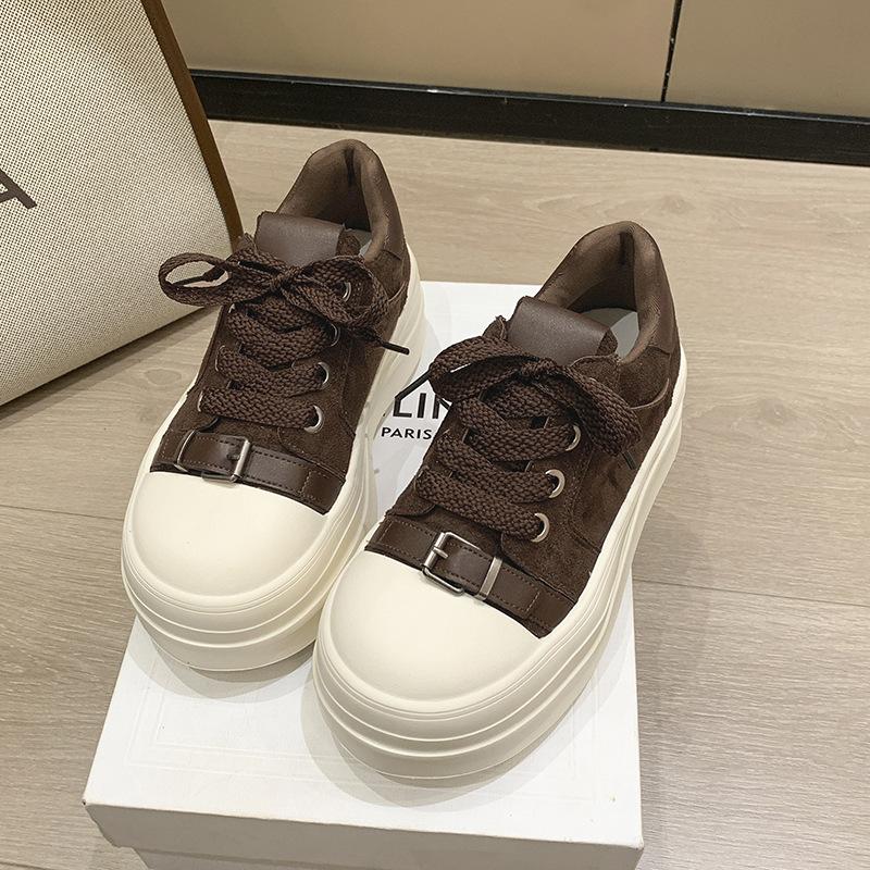 

Versatile casual shoes women s shoes 2025 autumn and winter muffin non-slip thick-soled fashion new British style small height-increasing shoes 40 коричневый