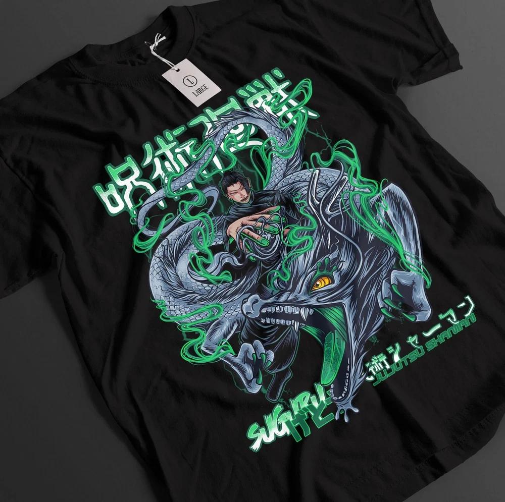Anime Jujutsu Kaisen Geto Suguru Green Dragon Graphic Black Tshirt Size S4XL S