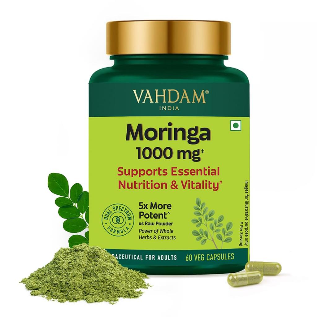 VAHDAM Moringa Capsules | Energy, Immunity & Daily Nutrition | Dual-Spectrum: Whole Herb + 50% Saponin Extract | 60 Veg Capsules | Superfood Supp