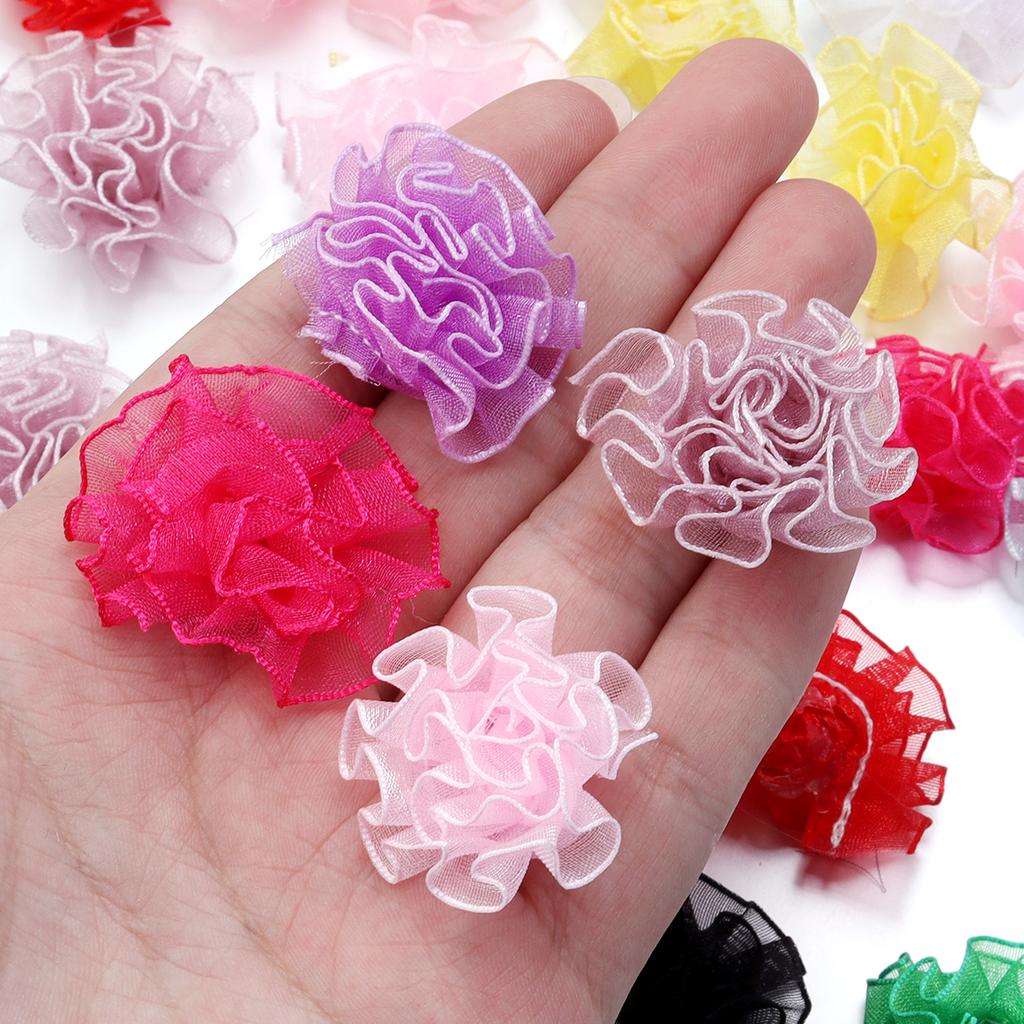 30pcs 3.5cm Snow Gauze Fabric Flower Colorful Carnation Artificial Flowers For DIY Wedding Party Clothing Headwear Decoration