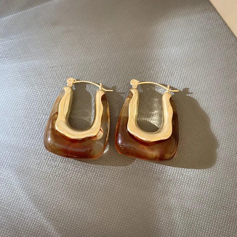 Resin Earrings Women Geometric Irregular Stud Earrings New Trendy Ear Jewelry Party U-shaped Earrings Retro Personality Everything with Niche Earrings