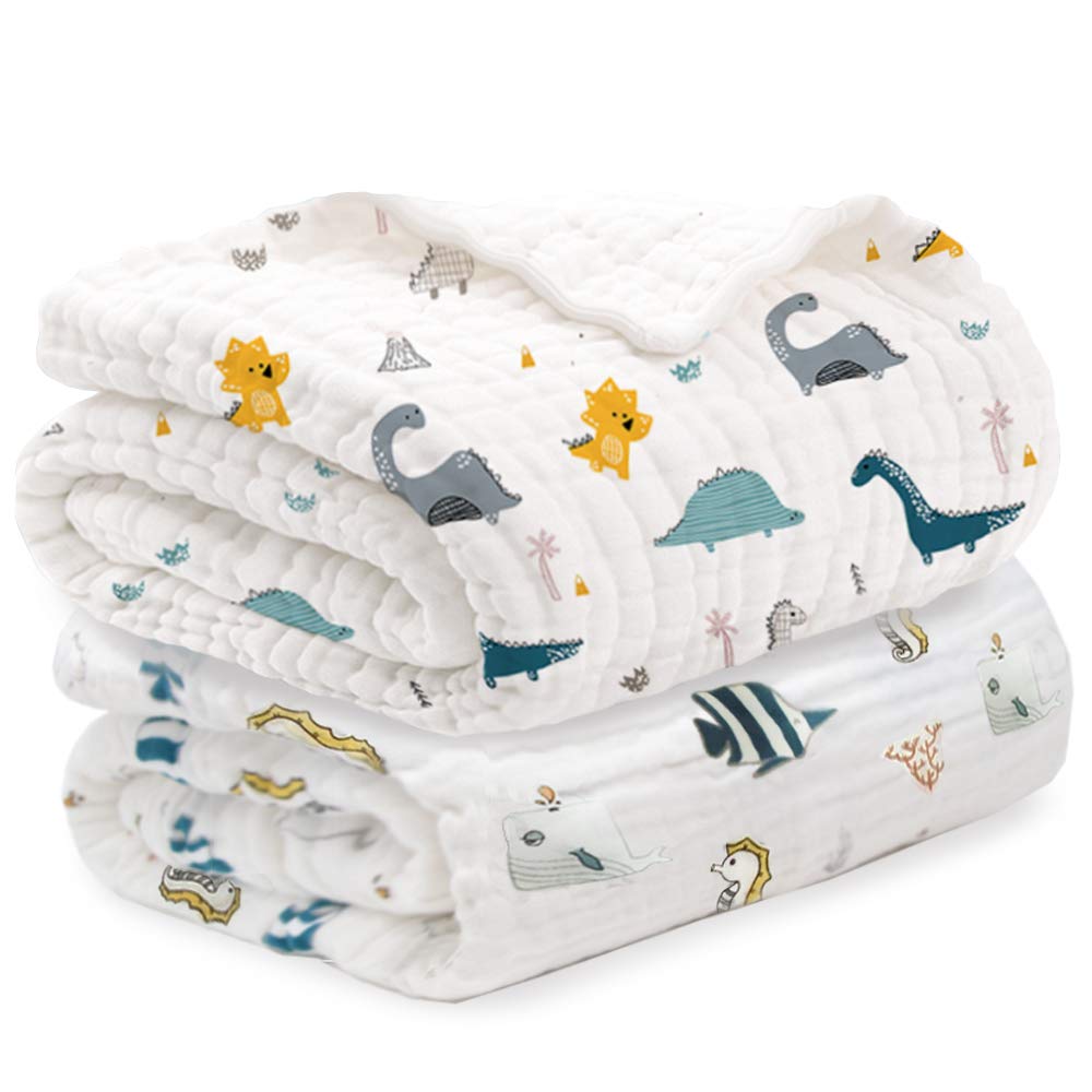 

ЧАШКИ ЛИЛИ Марля Малыш Детская Комната Ребенок Сон Детский Подарок Океана и Динозавра Большое 6-слойное Одеяло, Одеяло, Одеяло, Одеяло, Одеяло, (Набор 2, Дизайны),