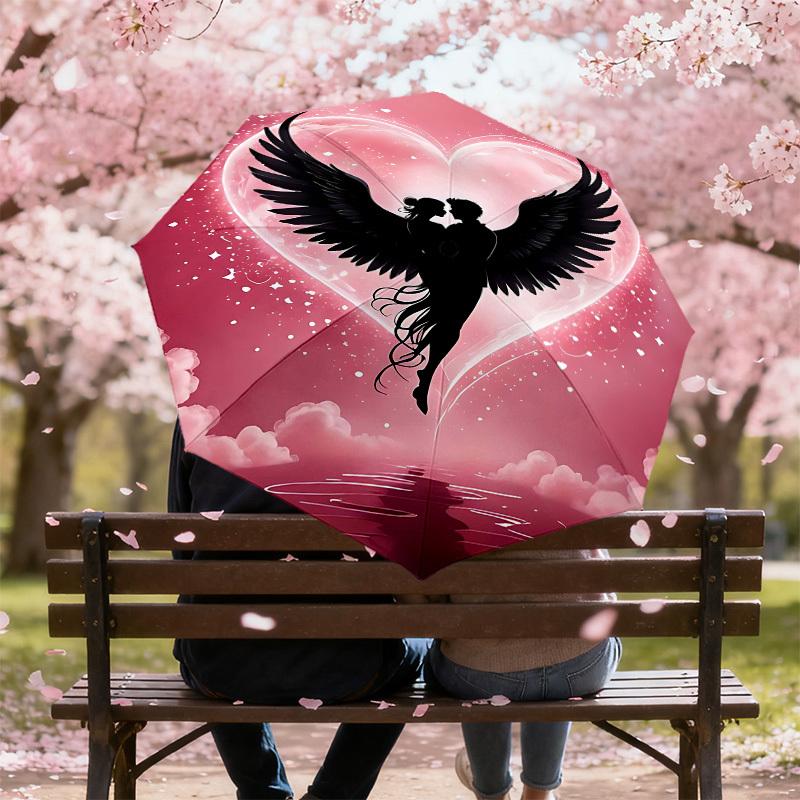 1pc Angel Love Automatic Open/Close Umbrella Compact Folding Umbrella with 8-Rib Shaft for Women/Men, Elegant Birthday1193S