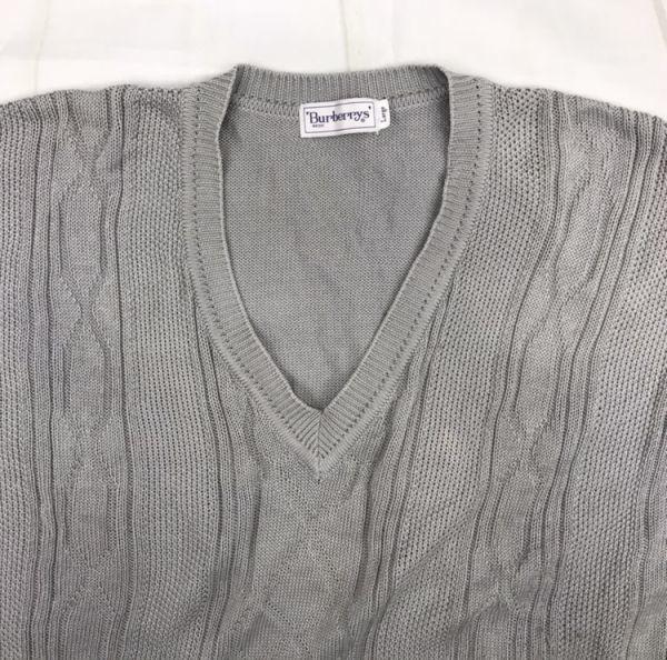 80s-90s Vintage/Burberrys/V-Neck Knit Sweater/L/Gray/