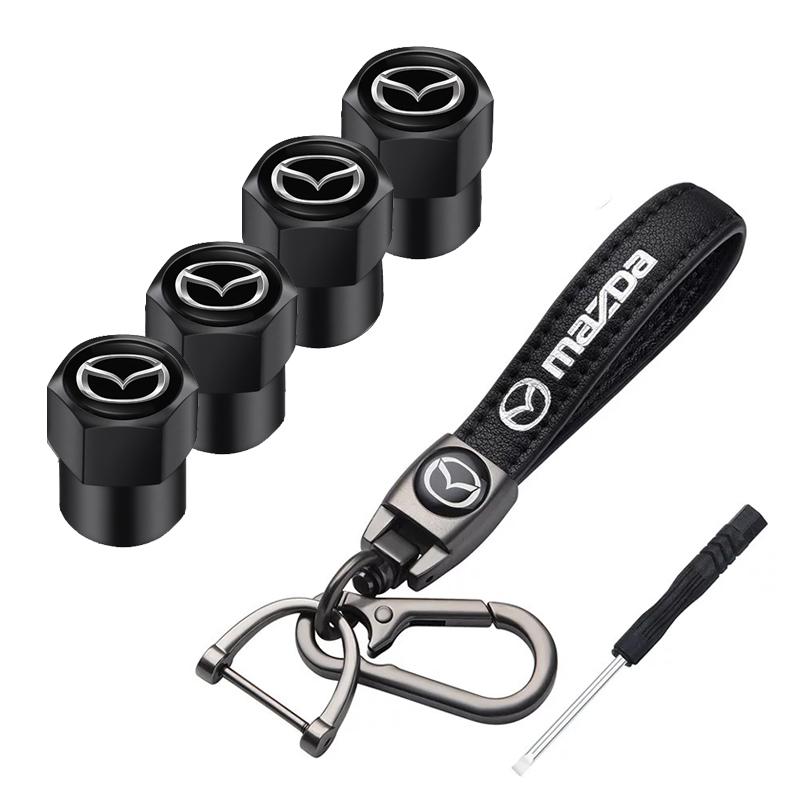 Car Tire Wheel Valve Caps Cover Leather Key Chain Ring Keychain For Mazda 2 3 6 5 Atenza CX3 CX5 MX5 CX7 Axela CX30 CX90 CX60 CX BBF3