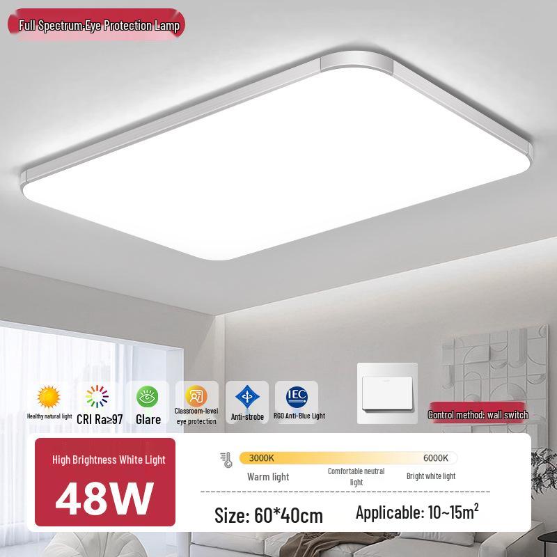Full Spectrum LED Ceiling Light - Modern Rectangular Fixture for Living Room, Bedroom, Dining Room, Study.