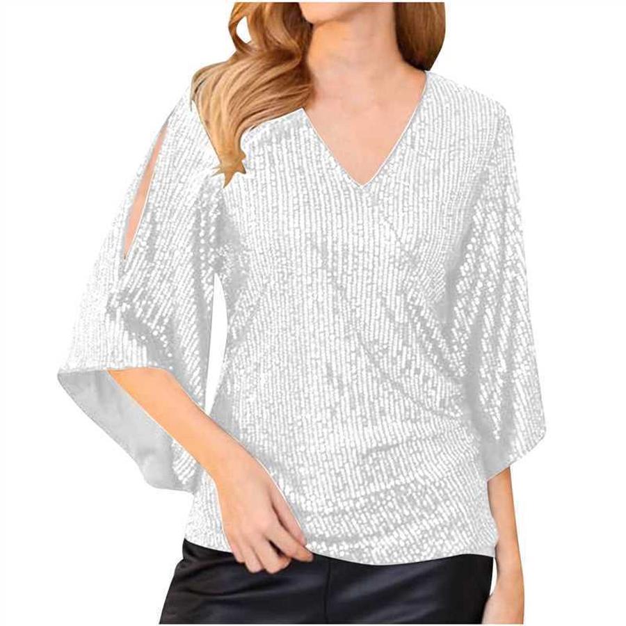 New Loose Long Sleeve Shiny T-Shirt Women Sleeveless Set