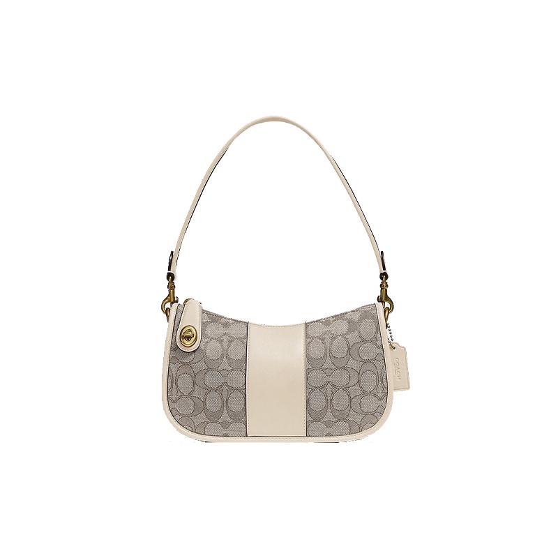 

COACH shoulder bag Swinger 23 classic presbyopia all over print fabric with leather underarm mahjong crossbody handbag medium size women s white білий