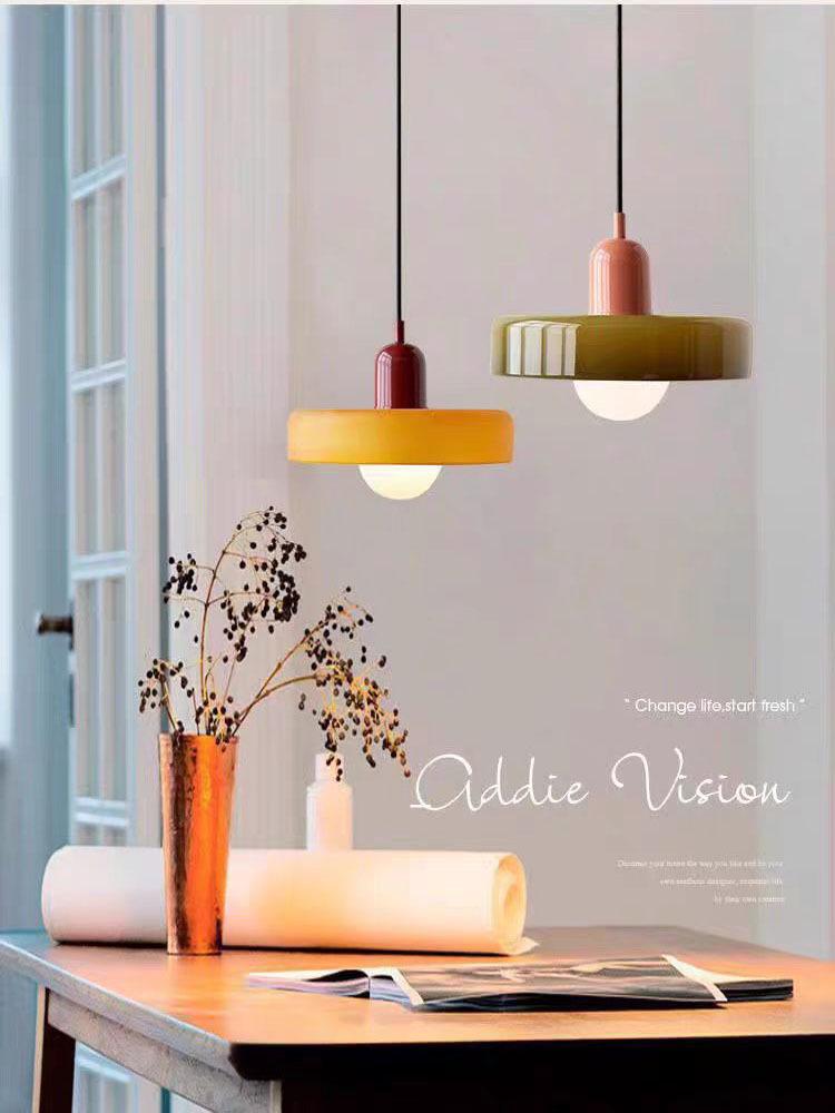 Vintage Memphis Green Glass Pendant Lamp - Modern Bauhaus Bedside Chandelier