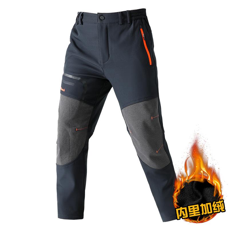 Men's Fleece Lined Straight Hiking Pants for Spring Autumn, Waterproof Windproof Warm Running Sports Casual Long Trousers