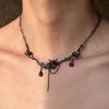 Alloy Gothic Necklace with Red Zircon and Black Tassels Trendy Night Club Party Jewelry for Fashion Enthusiasts