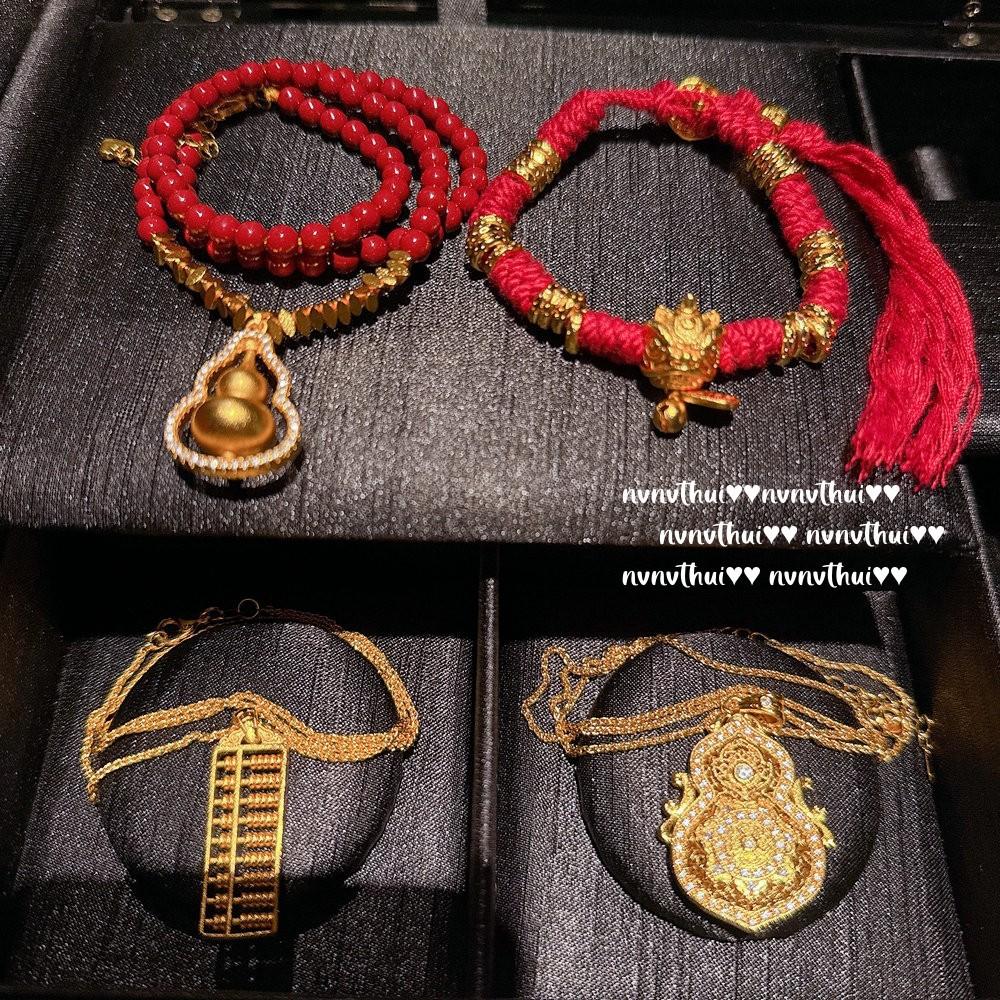 Ancient Gold, Filigree Gourd Fulu Pendant Necklace, New Chinese Style, Lion Dancing Gold Tuo Tuo Red Rope Bracelet, Abacus