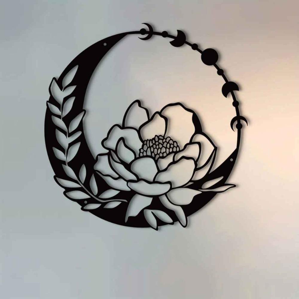 Elegant Metal Flower Moon Wall Art Outdoor Garden Sculpture Terrace Railing Decoration Living Room Balcony Indoor Home Decor