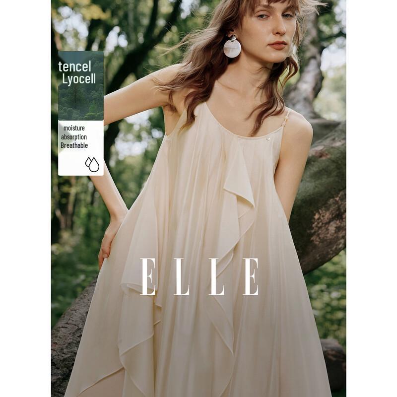 ELLE Women s Ruffle Asymmetrical Tencel Slip Dress L грязно-белый