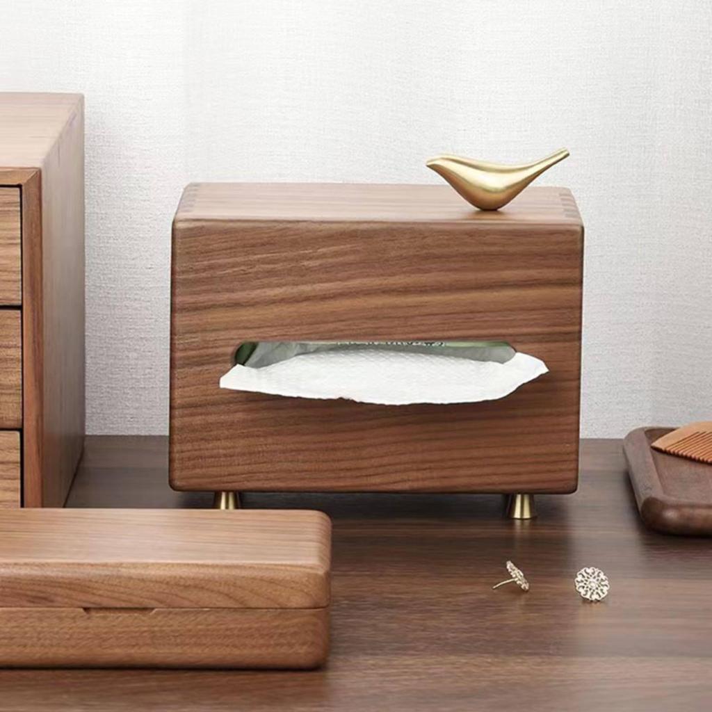 Tissue Box Holder Walnut Wooden Modern for Tabletop