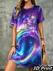 Fashion 3D Print Summer Dress Loose Casual Short Sleeve O-Neck Mini Dress