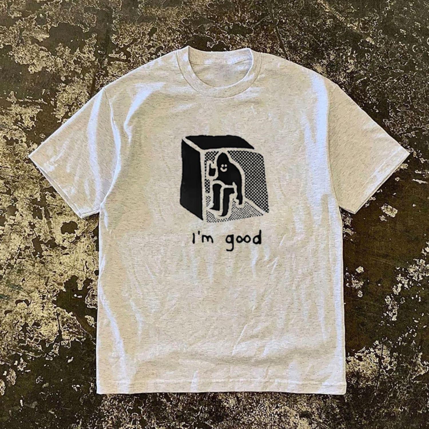 

A Heavyweight Pure Cotton American Retro Square Figure Print Round-neck Men s Women s Summer Loose and Trendy Top On Instagram S