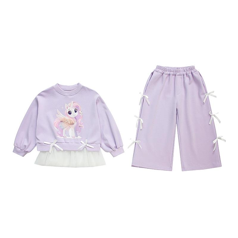 Meng Tang Tang Frühling Spitzenbesatz Hoodie & Hose Set für Mädchen