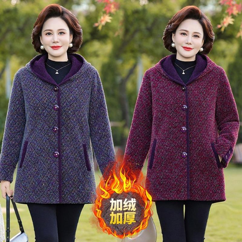 Kleidung für Frauen mittleren Alters und ältere Frauen Winter Samt warm Kapuze Imitation Nerz Samt Mantel Temperament Mutter Kleidung warm verdickt Mantel