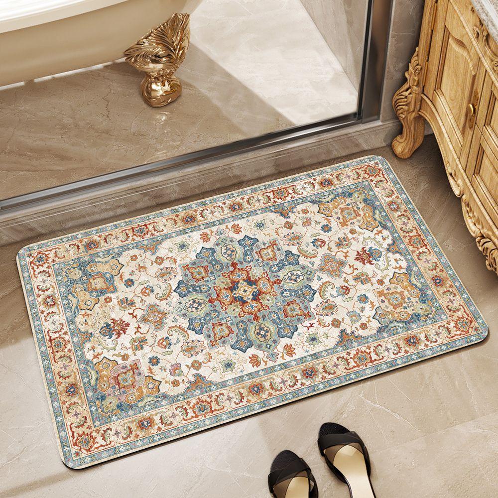 Luxury and Retro Entryway Bathroom Rug Anti-slip and Stain-resistant Entrance Mat for Bedroom Living Room Home Decoration