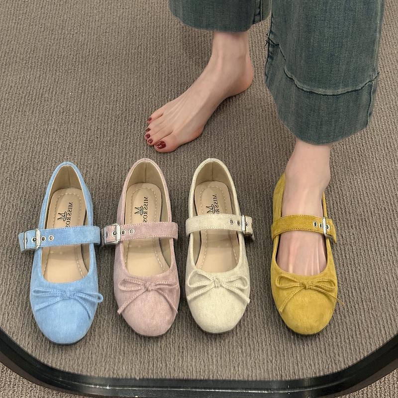 Fashion Shoes Woman 2025 Bow-Knot Female Footwear Shallow Mouth New Retro Butterfly Summer Dress Flock Flat Spring Butterfly-knot Mary