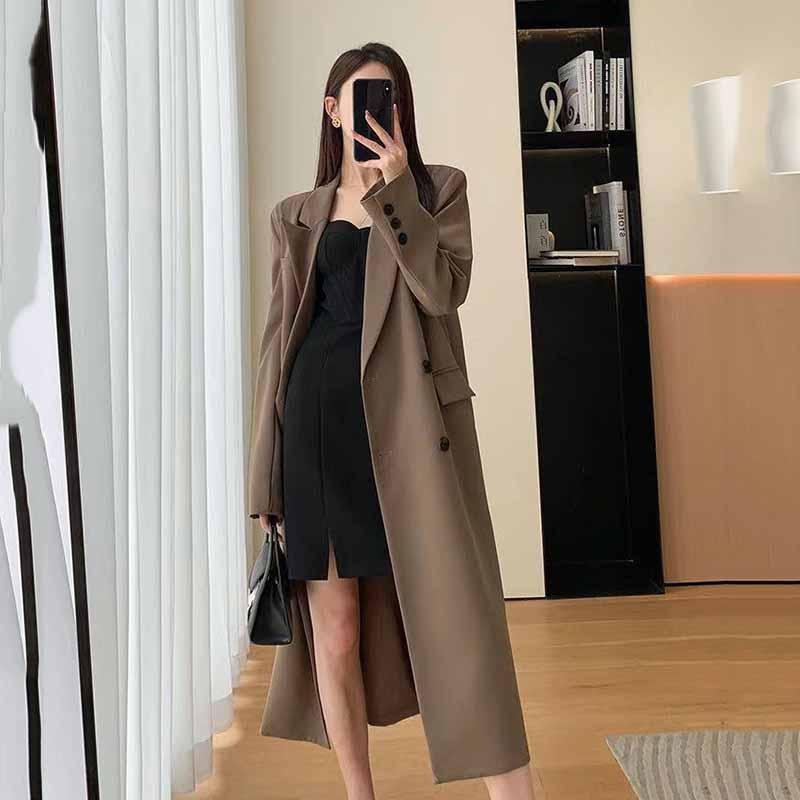 Elegant Lg Trench Coat Women Korean Double Breasted Office Lady Blazer Jacket Fashi Streetwear Lg Sleeved Overcoats