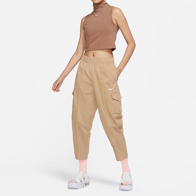 Nike Sportovní Essentials Tkané kalhoty s vysokým pasem Dámské Spodní díly Béžová DD5984-200