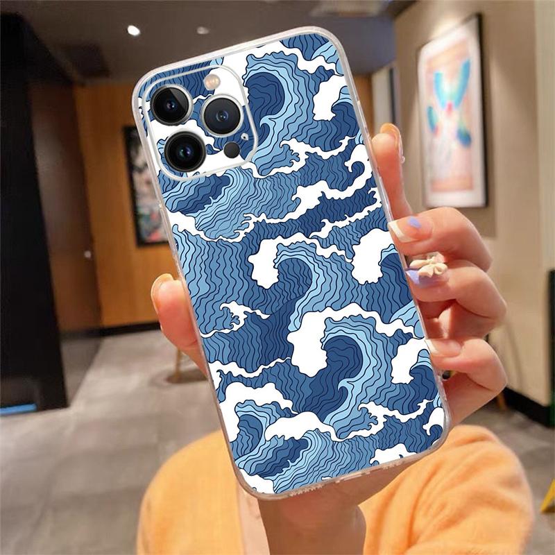 Phone Case For Iphone 17 Pro Max Air 16 15 14 13 Pro Max 15 16 Pro 15Plus Japanese Style Art Wave