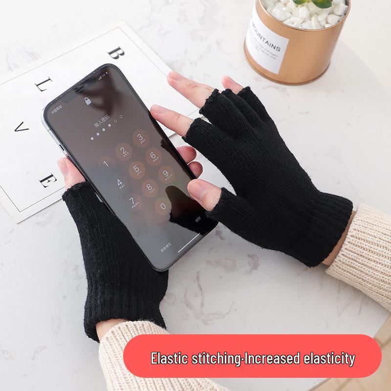 Unisex Wool Half-Finger Gloves for Autumn/Winter - Knitted Fingerless Gloves for Cycling & Typing