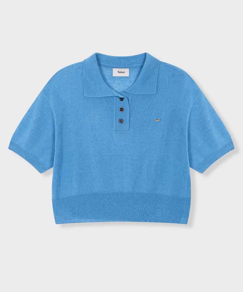 Palet See-Through Collar Short Sleeve Knit Blue