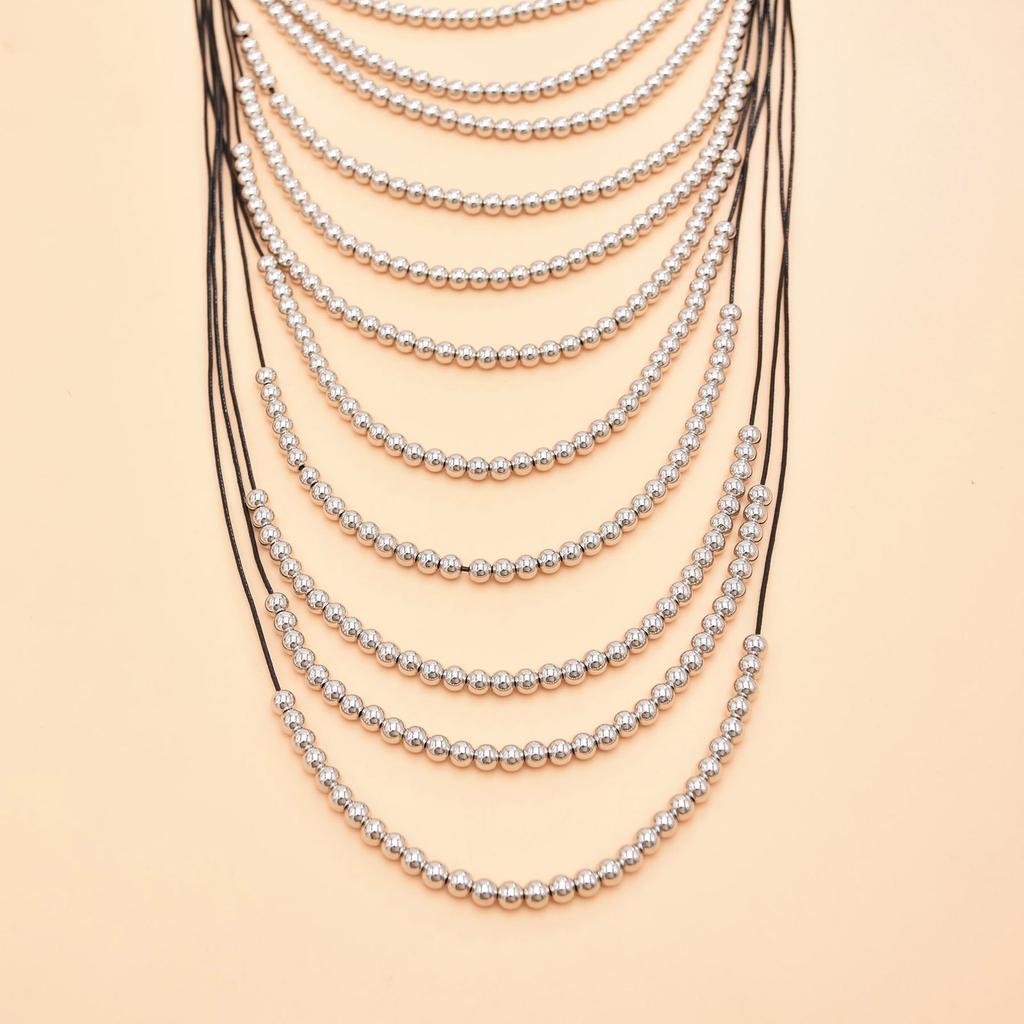 Elegant Multi Layer Beaded Necklace Waterfall Clavicle Chain Adjustable Length Neckchain for Bohemian Style Enthusiasts