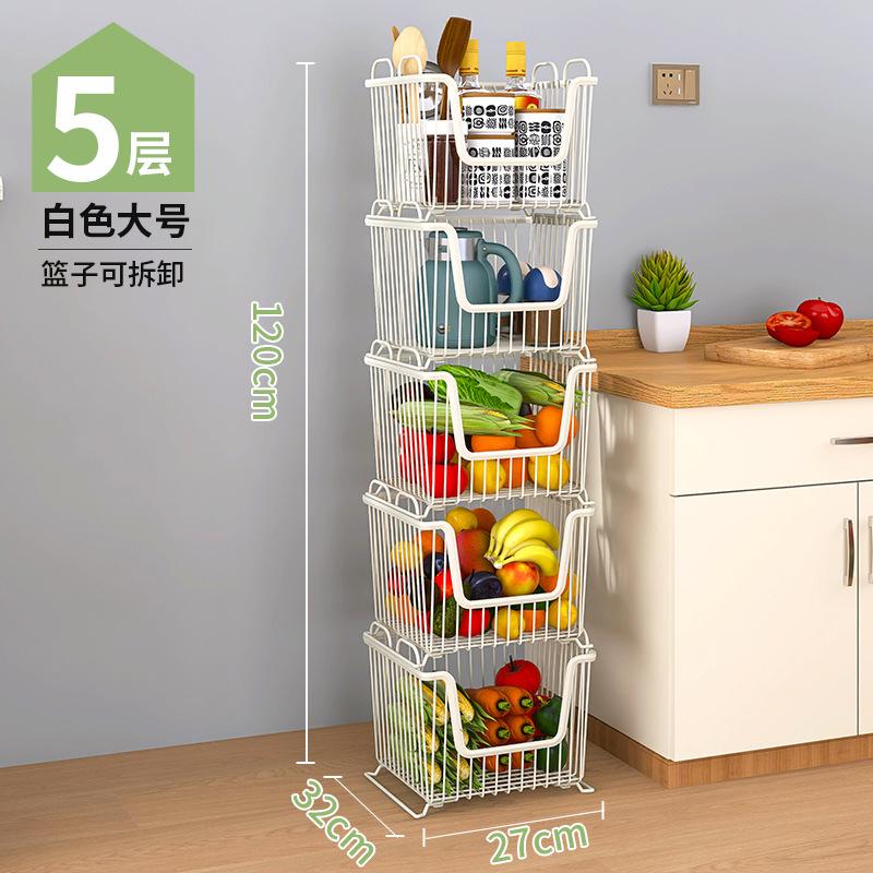 Household kitchen rack Large floor multi-layer stacked storage rack Movable fruit and vegetable rack