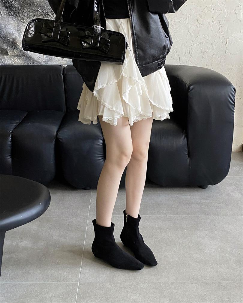 Low-heeled Short Boots Women's New 2025 Autumn and Winter Women's Boots Suede Boots Elastic Thin Women's Boots Niche Women's Shoes Short Boots