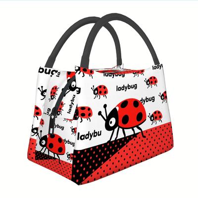 Cute Ladybug Print Insulated Lunch Bag Durable Polyester Thermal Tote for Office School Picnic