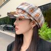 Japanese Style Vintage Plaid Octagonal Beret Hat Women - Wide Brim Sun Protection Cap Adjustable Fit Fashion