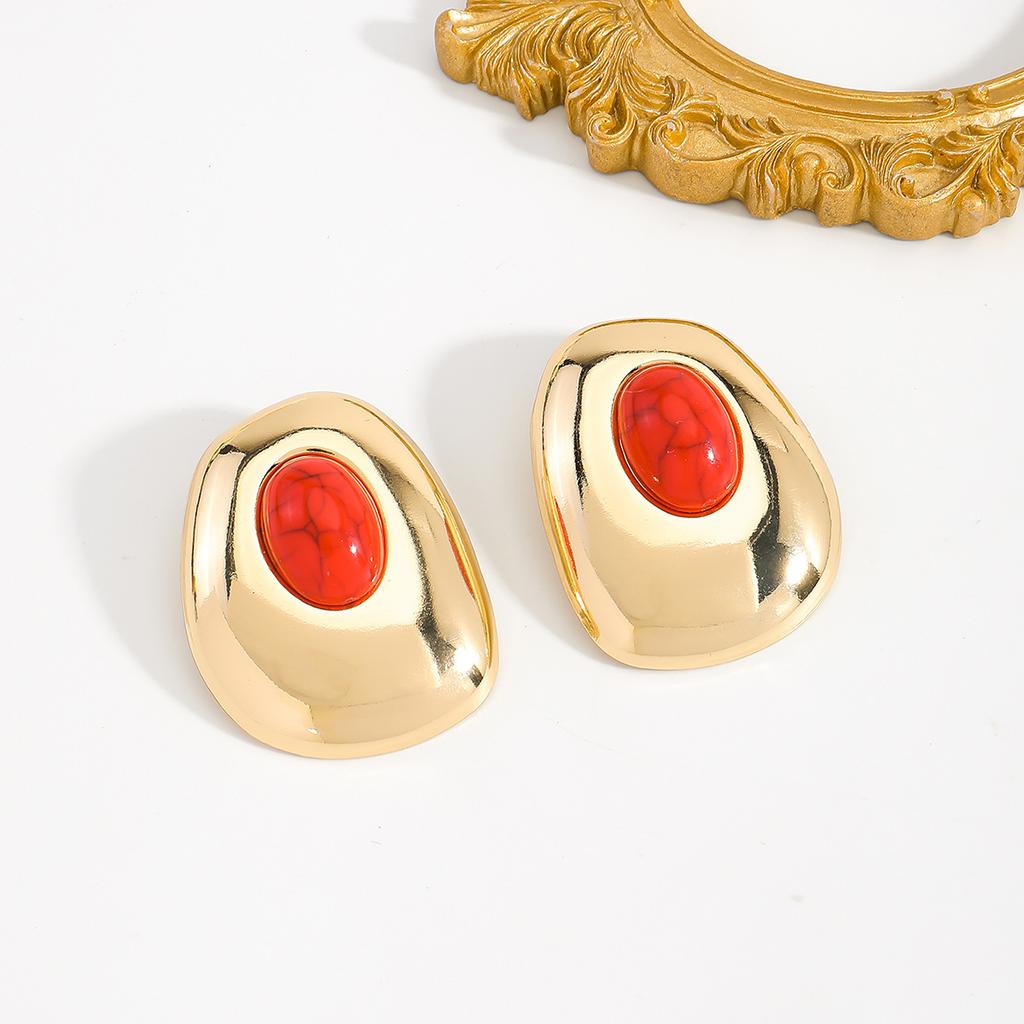 Imitation turquoise personalized stud earrings fashionable high-end glossy retro earrings simple and versatile earrings women