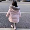 Winter Girls Jacket Long Solid Color Thick Warm Big Fur Collar Hooded Zipper Coat Teen Kids Parka