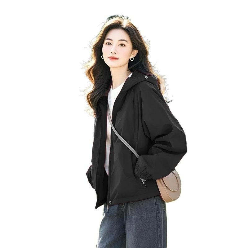 Giacca da Donna Monocolore Nuova per Primavera e Autunno Cappotto Casual Versatile con Cappuccio