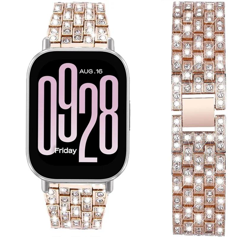 

Нержавеющая сталь с бриллиантовым ремешком для часов Redmi Watch 5 4, женский ремешок для браслета Xiaomi Band 8Pro 9Pro, металлический браслет розового золота