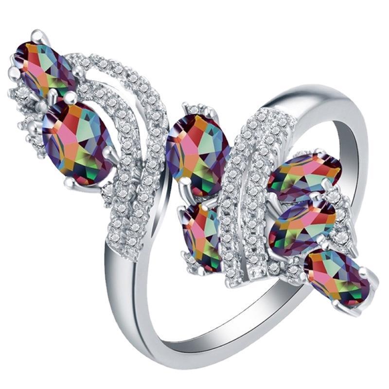 Zircon Inlaid Multi-Color Diamond Ring - Trendy European & American Fashion Jewelry