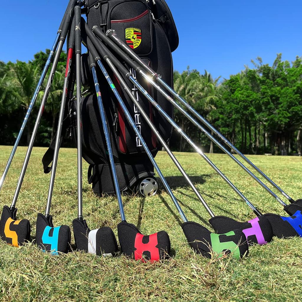 Golf Iron Cover Neoprene Colorful Numbered Iron Headcovers Set, Material, (Black (10pcs))